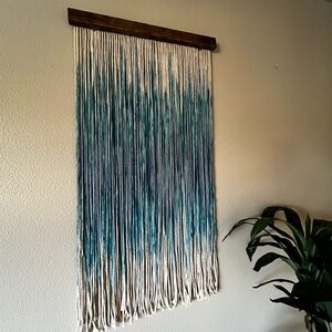 TEAL BLUE HAZE  | 20" W x 38" L blue & teal dip-dye cotton rope wall hanging